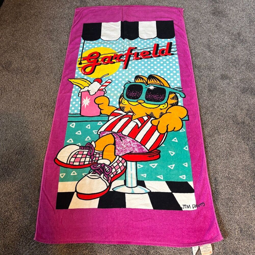 Vintage 1990 Jim Davis Garfield Shake Shack 50's Style Beach Towel 56”